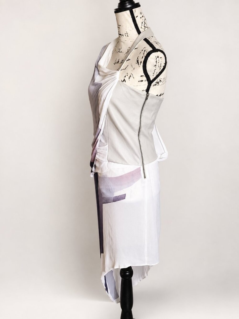 Helmut Lang Asymmetrical One-Shoulder Draped Dress w/ Leather Trim Size 4 - Picture 6 of 15